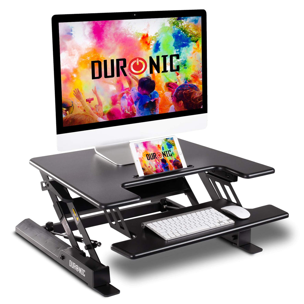 Duronic DM05D19 BK Escritorio Standing Desk para Monitor con Altura Ajustable de 20 a 42 cm, Superficie de 56 x 69 cm|Mesa para Trabajar de pie y Sentado
