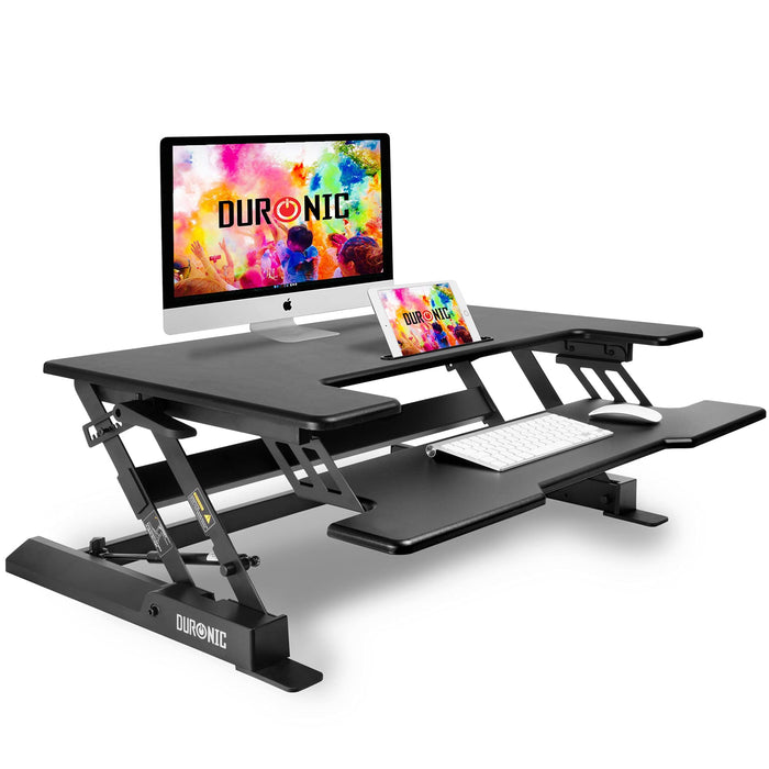 Duronic DM05D1 BK Escritorio Standing Desk para Monitor con Altura Ajustable de 16 a 41 cm, Superficie de 56 x 92 cm|Mesa para Trabajar de pie y Sentado