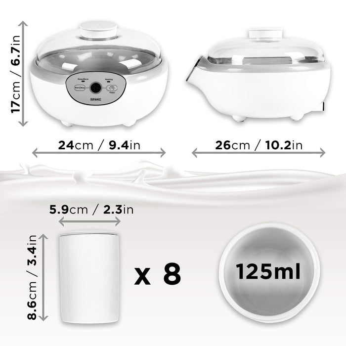 Yogurtera con 8 Vasos y Tapas, Máquina de Yogur Griega , LCD Pantalla de un  Solo Toque, Fácil de Usar, Yogur Fresco Casero, Tiempo y Temperatura  ajustables, sin BPA : : Hogar
