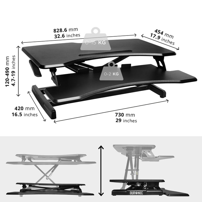 Duronic DM05D17 BK Escritorio Standing Desk para Monitor con Altura Ajustable de 12 a 49 cm|Mesa para Trabajar de pie y Sentado