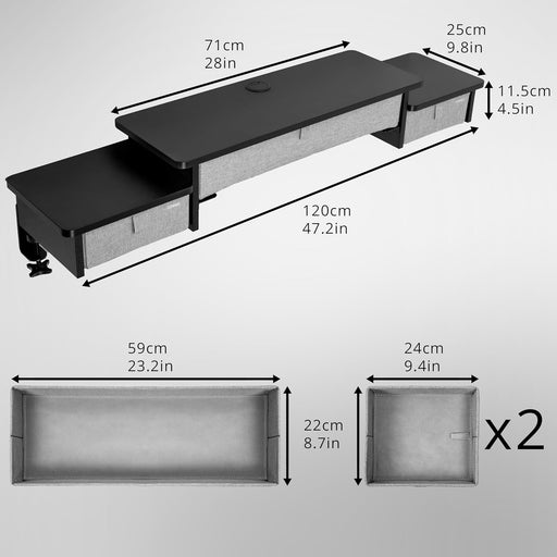 Duronic DD4 BK Cajonera con 3 cajones | Para escritorios de al menos 120cm | Añade cajones a tu mesa | Eleva la pantalla de tu ordenador | Corrige malas posturas | 120cm de largo | Color negro