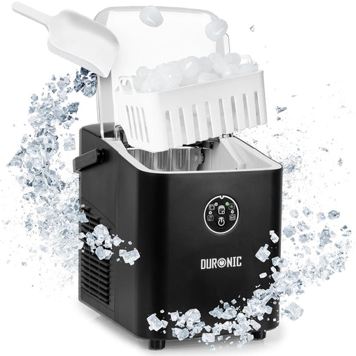 Duronic ICM12 BK Máquina de hielo automática 120W | 8 cubitos en 6 a 8 minutos | Cesta de 1 litro y pala de hielo | Depósito de 1 litro | Hielo para bebidas frías cócteles fiestas