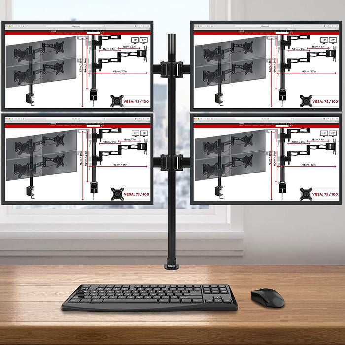 Duronic DM254 Soporte para 4 monitores de 13" a 27" pulgadas 8Kg máx - Altura ajustable, giratorio, inclinable - Brazo Extensible – Soporte para Ordenador, TV LED, LCD