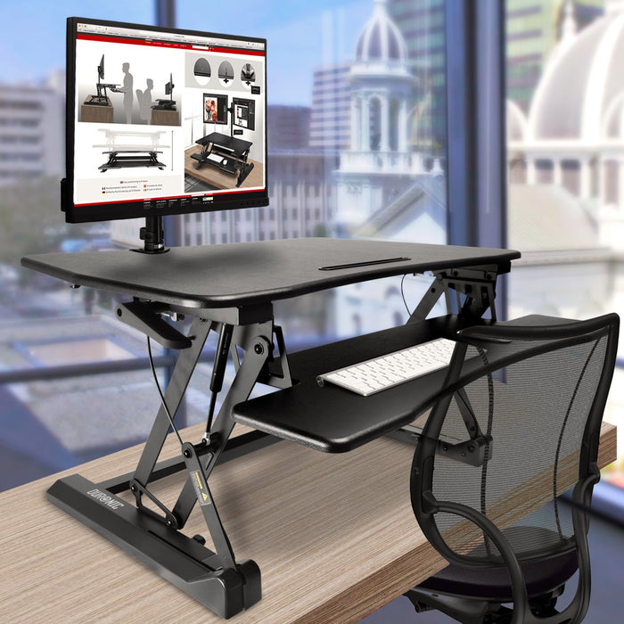 Duronic DM05D3 BK Escritorio Standing Desk para Monitor con Altura Ajustable de 14.5 a 50 cm, Superficie de 55 x 73 cm|Mesa para Trabajar de pie y Sentado