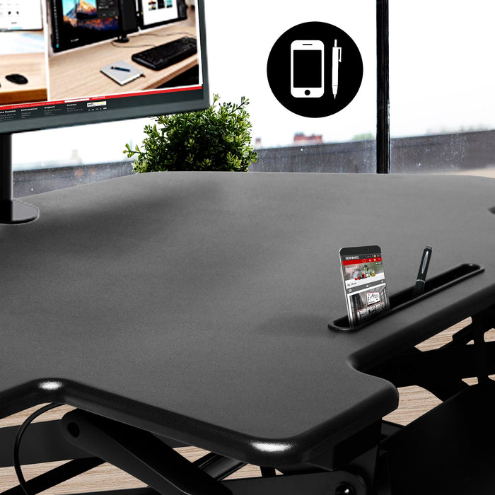 Duronic DM05D5 BK Escritorio Standing Desk para Monitor con Altura Ajustable de 15 a 50 cm, Superficie de 66 x 120 cm|Mesa para Trabajar de pie y Sentado