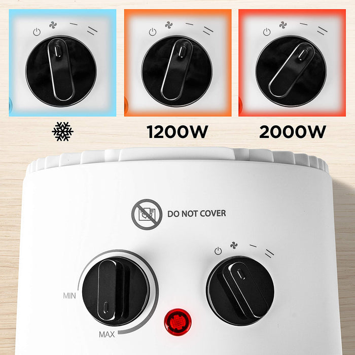 Duronic FH2KW1 Radiador-Ventilador/Estufa con función Ventilador para Verano | 2 Niveles de calefacción y opción de Aire frío | 1200W/2000W | Protección contra sobrecalentamiento y Anti-vuelco