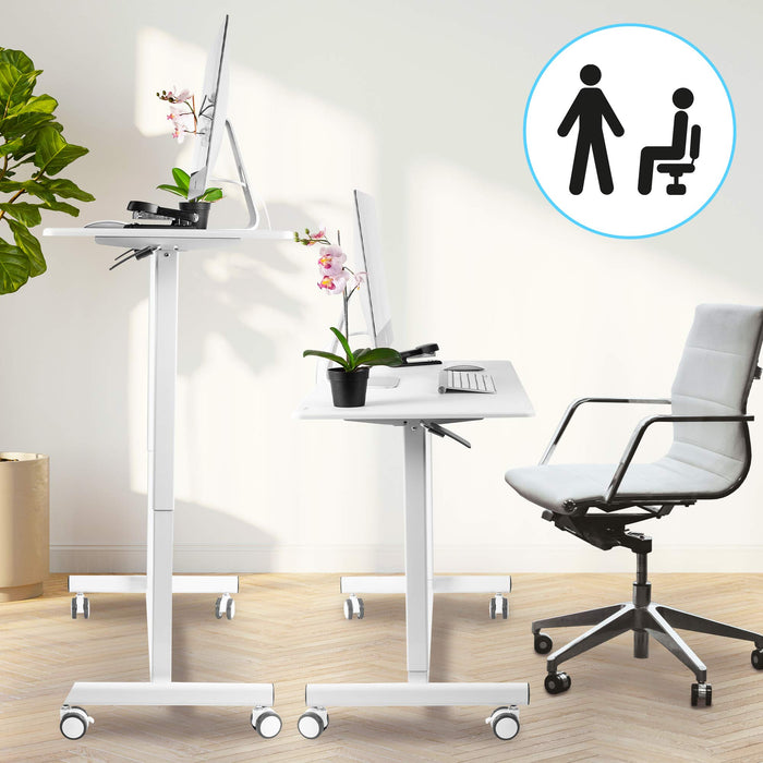 Duronic TM03T Mesa escritorio con altura ajustable 73-107cm para trabajar de pie o sentado|Plataforma de 88x50cm|Capacidad máxima 15Kg|Diseño con ruedas transportable