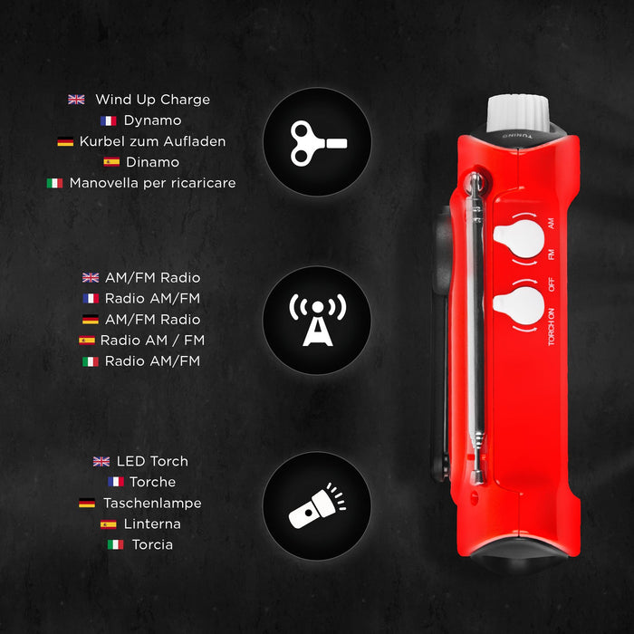 Duronic Ecohand Radio Am/FM Portátil|Carga USB o Dinamo|Linterna - Conector de Auriculares|Ideal para Emergencias, Camping, Senderismo