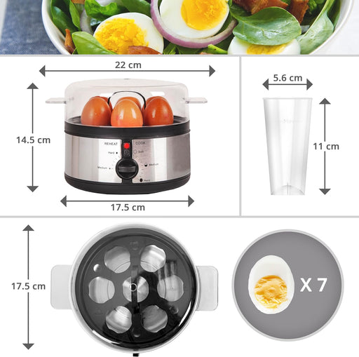 Duronic EB35 BK Hervidor para huevos eléctrico | Hasta 7 Huevos y Prepara 2 tipos a la vez | Cocedor con termostato y minutero | Huevos duros huevos mollet y pasados por agua | Cocina saludable